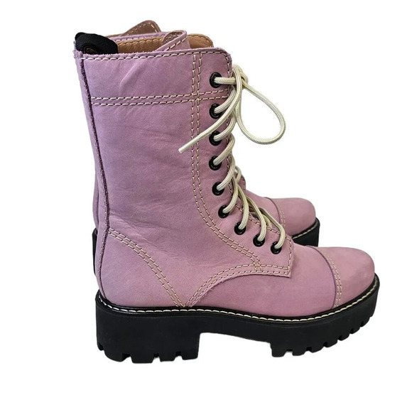 Alexa Chung Heavy Tread Platform Chunky Leather Boots Lilac Size 37 US 6.5 - Picture 3 of 10